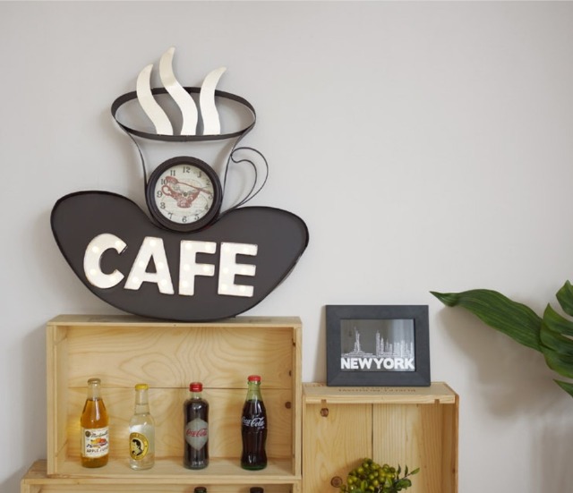 풍경나라)CAFE 전구등 벽시계 사인보드