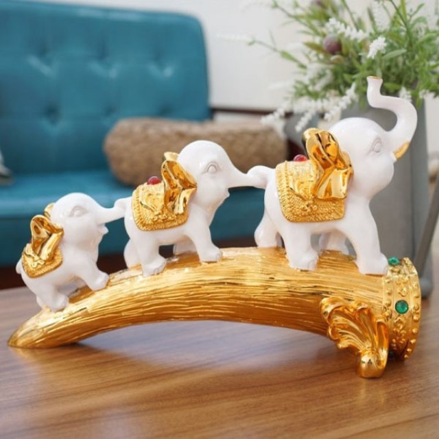 풍경나라)황금다리위 코끼리 가족 장식소품